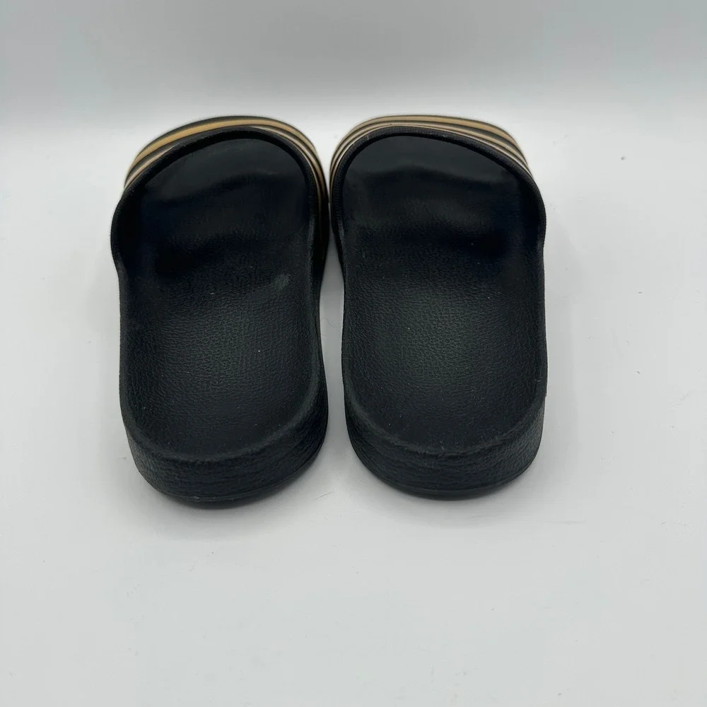 Adidas Adilette Aqua Slides Black Gold Stripes Men's‎ 7 Womens 8 Casual Comfort